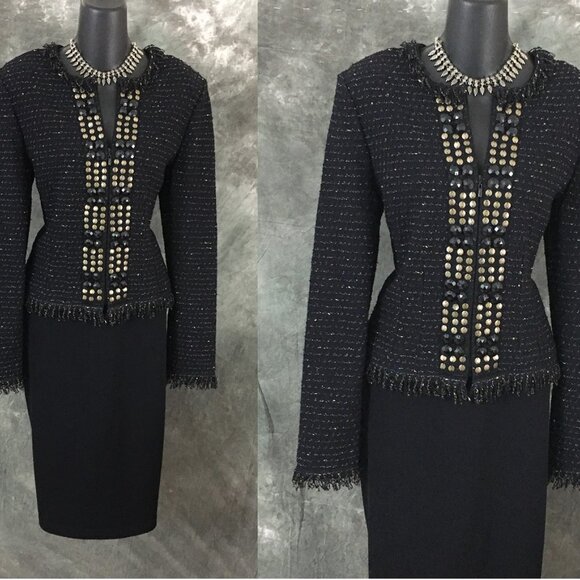 St. John Dresses & Skirts - BEAUTIFUL st john couture knit black multi embellished jacket skirt suit 8